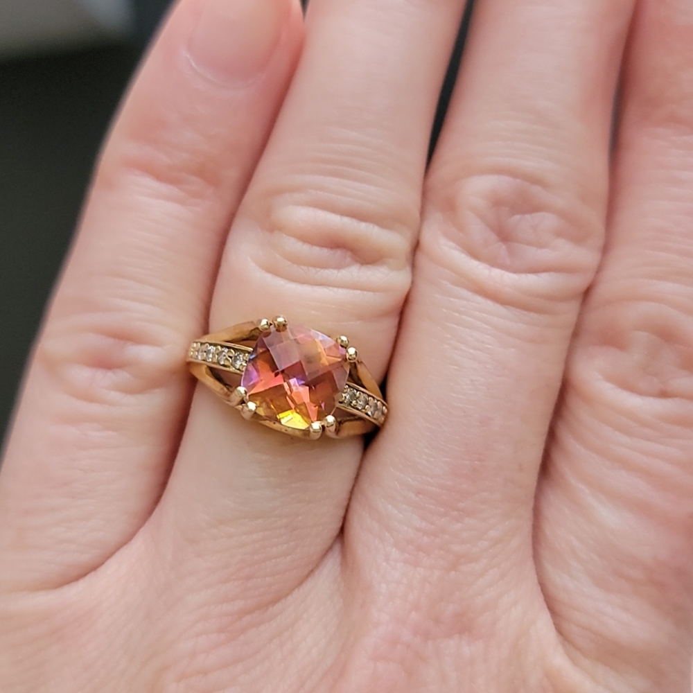 Mystic topaz and diamond ring size 5